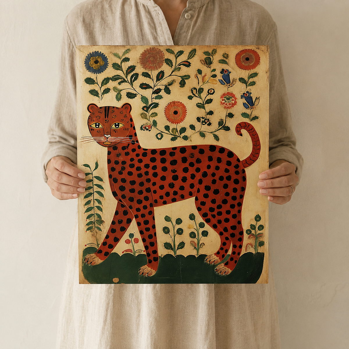 The Folk Leopard — A Naive Art Portrait