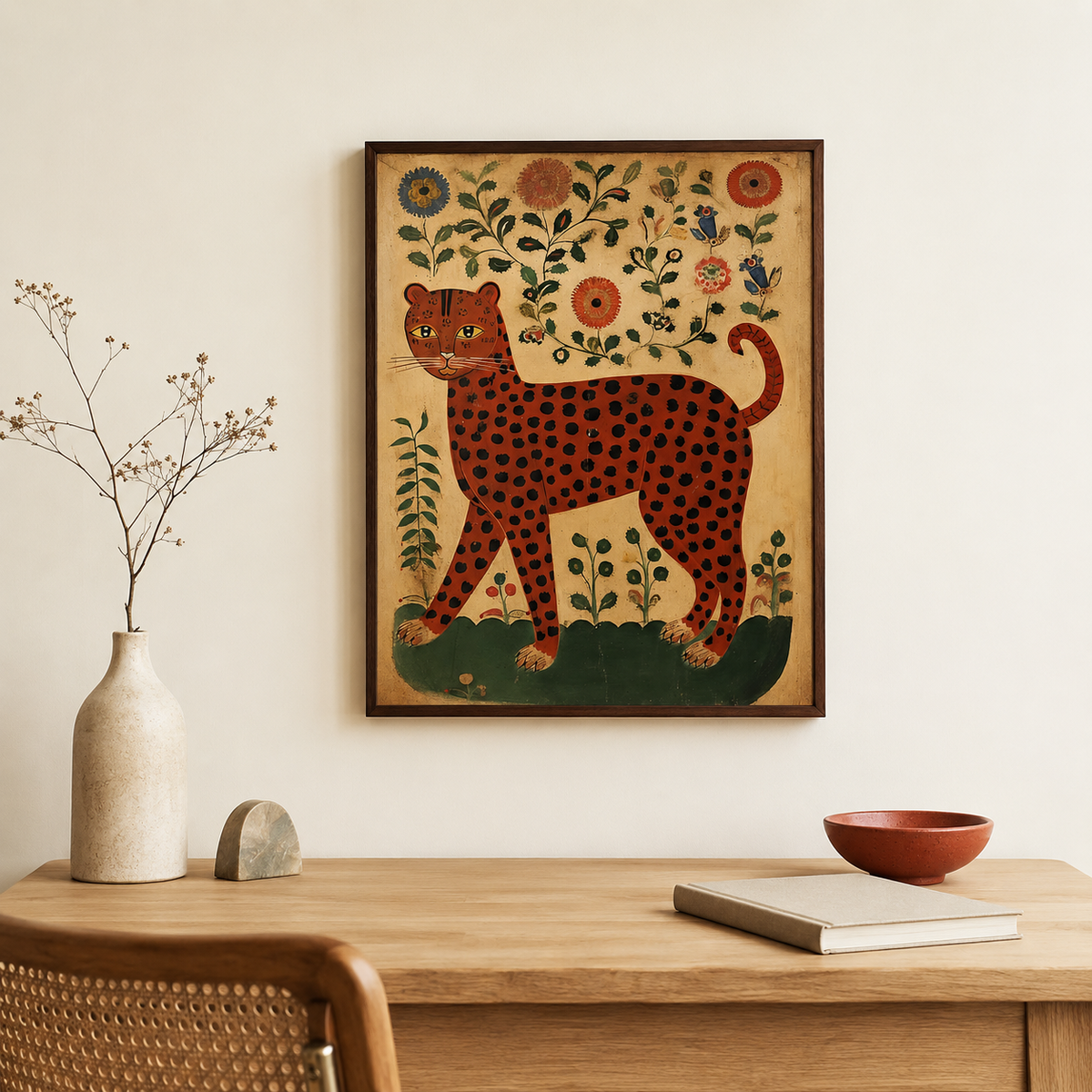 The Folk Leopard — A Naive Art Portrait