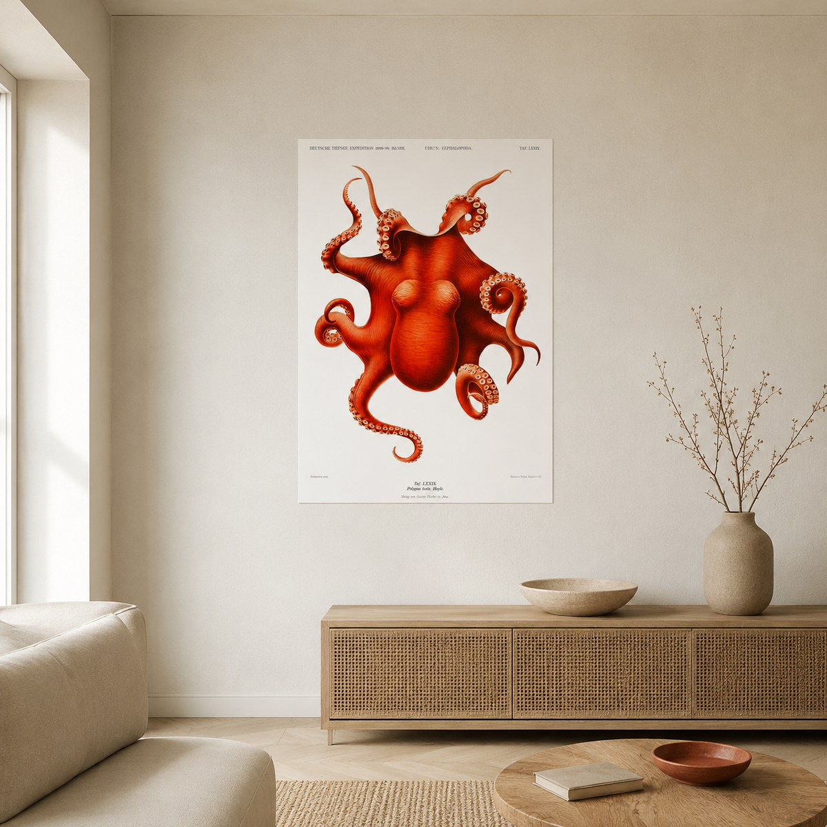 The Red Octopus — A Vintage Natural History Print