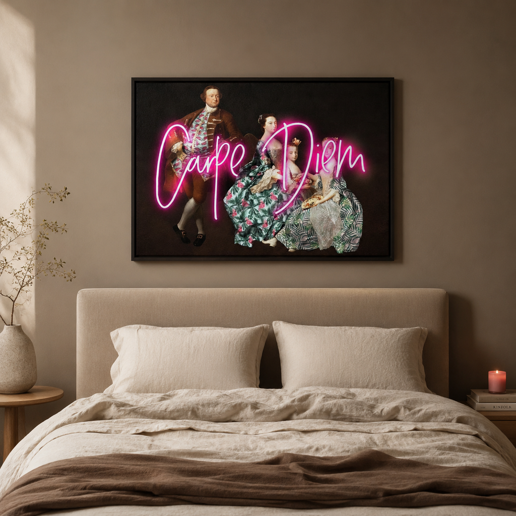 Carpe Diem — Neon-Style Print Over a Victorian Portrait