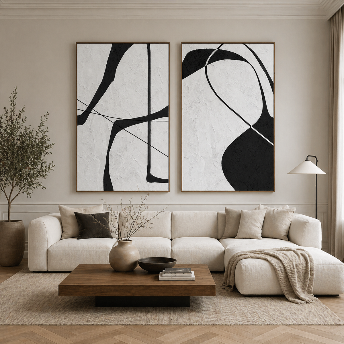 Black and Beige Abstract Wall Art