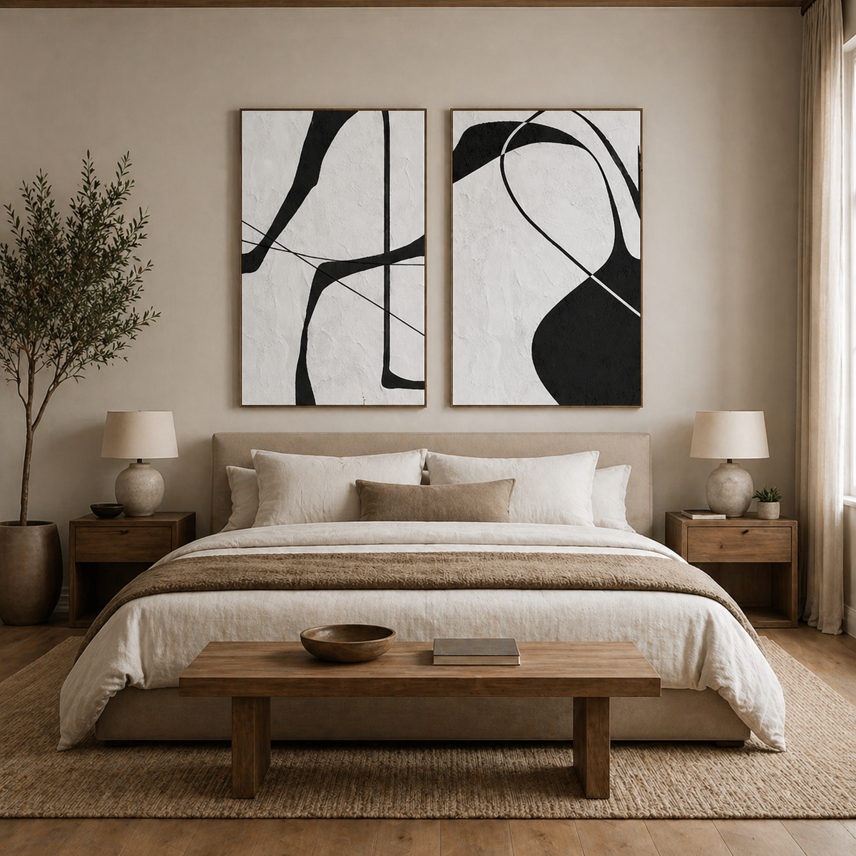 Black and Beige Abstract Wall Art