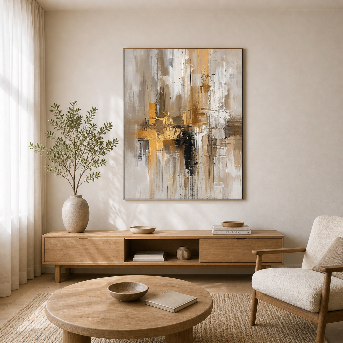 Gold and White Abstract Wall Art