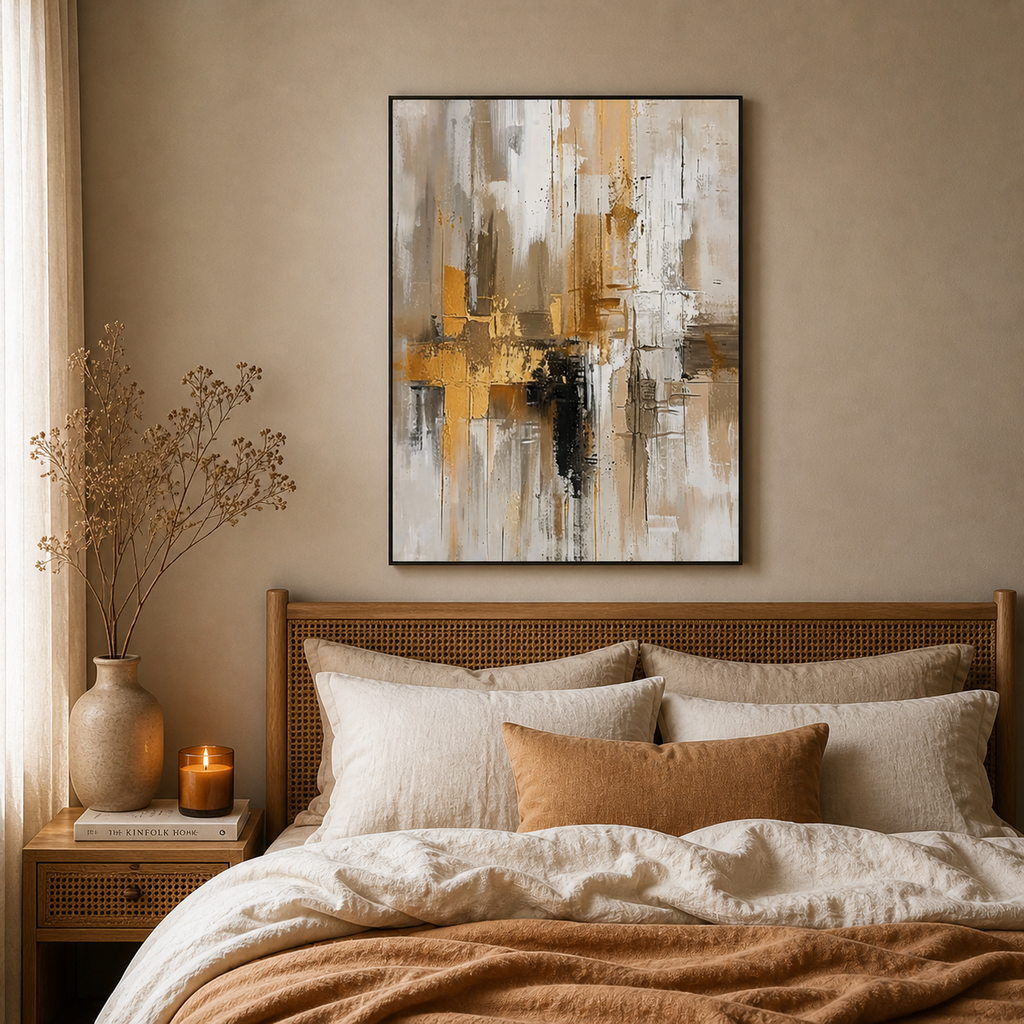 Gold and White Abstract Wall Art