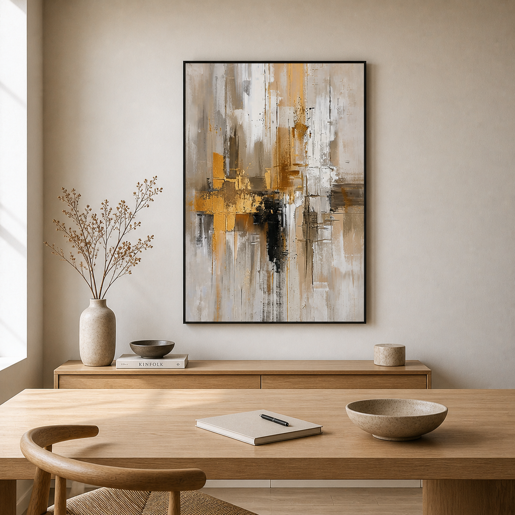 Gold and White Abstract Wall Art
