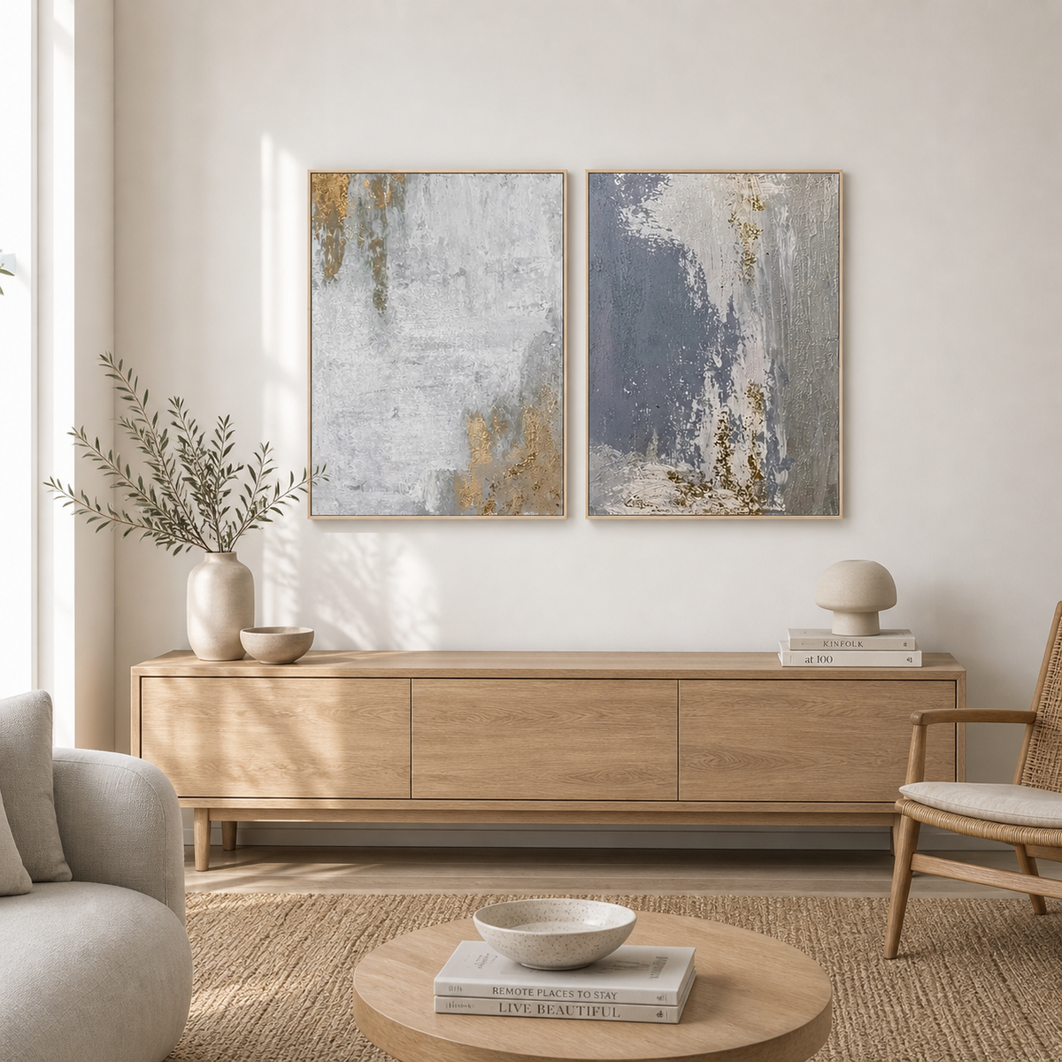 Grey and Gold Abstract Wall Art Set of 2
