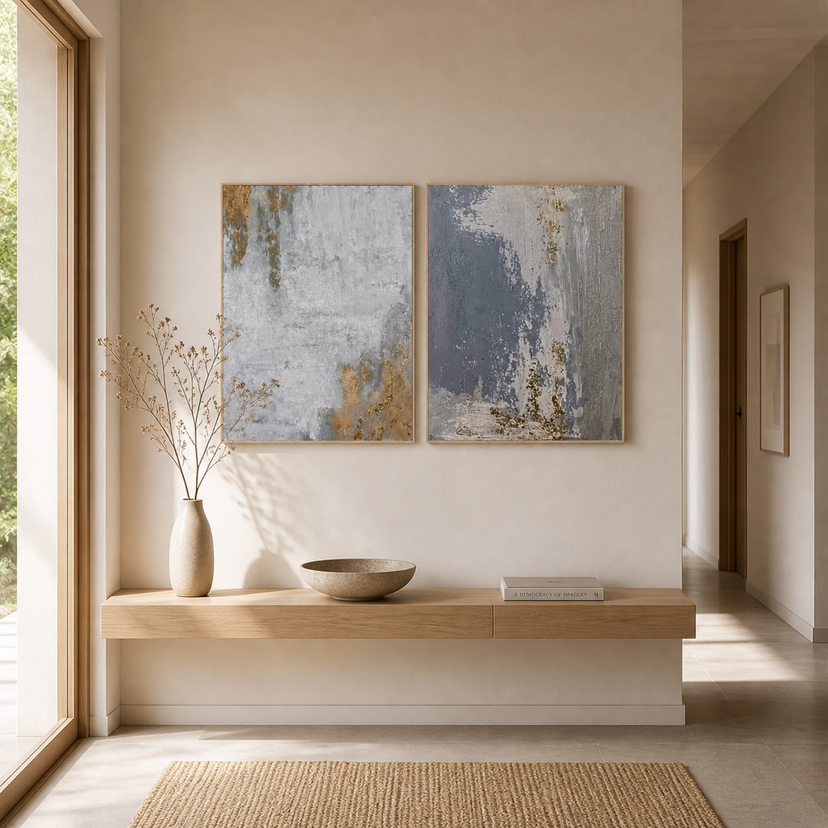 Grey and Gold Abstract Wall Art Set of 2