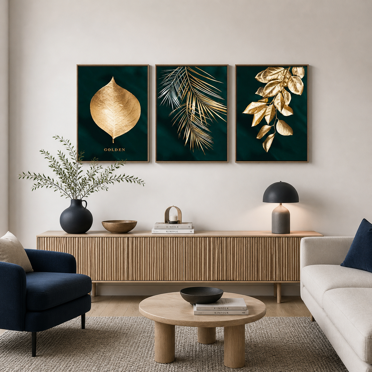 Gold Leaf Wall Art Set of 3