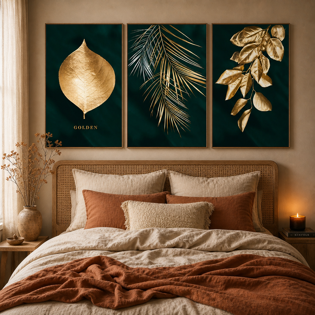 Gold Leaf Wall Art Set of 3