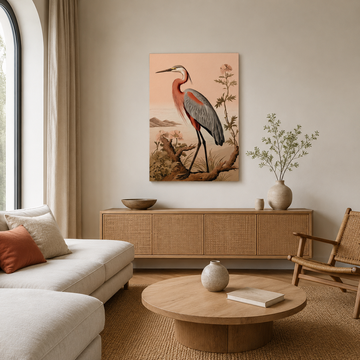 The Heron at Dusk — Peach Tones
