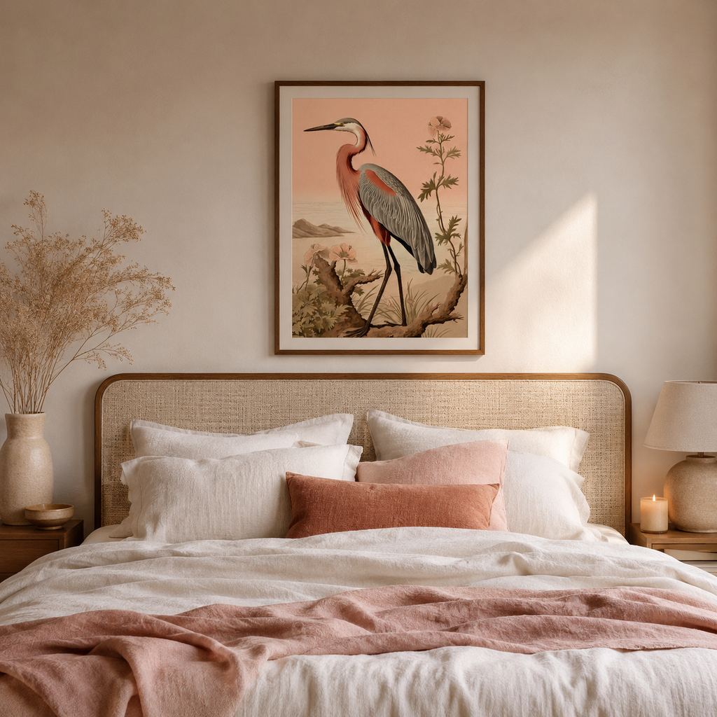 The Heron at Dusk — Peach Tones