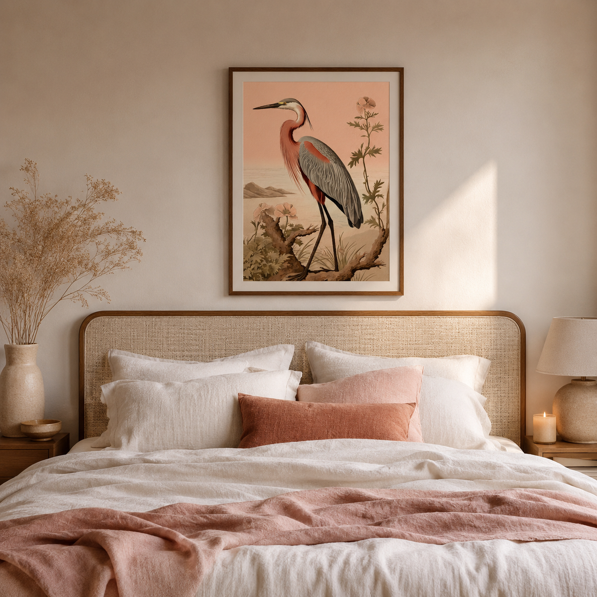 The Heron at Dusk — Peach Tones