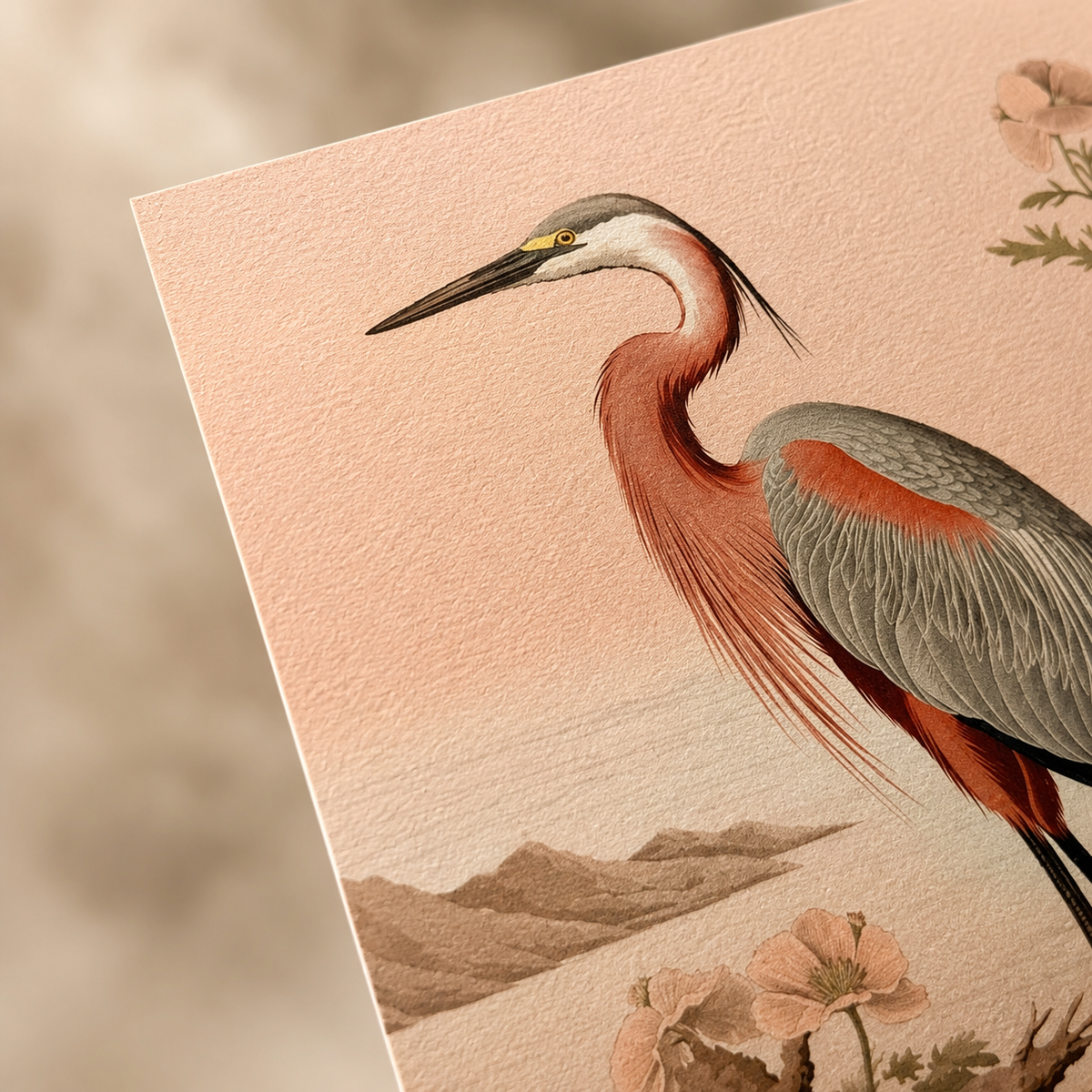 The Heron at Dusk — Peach Tones