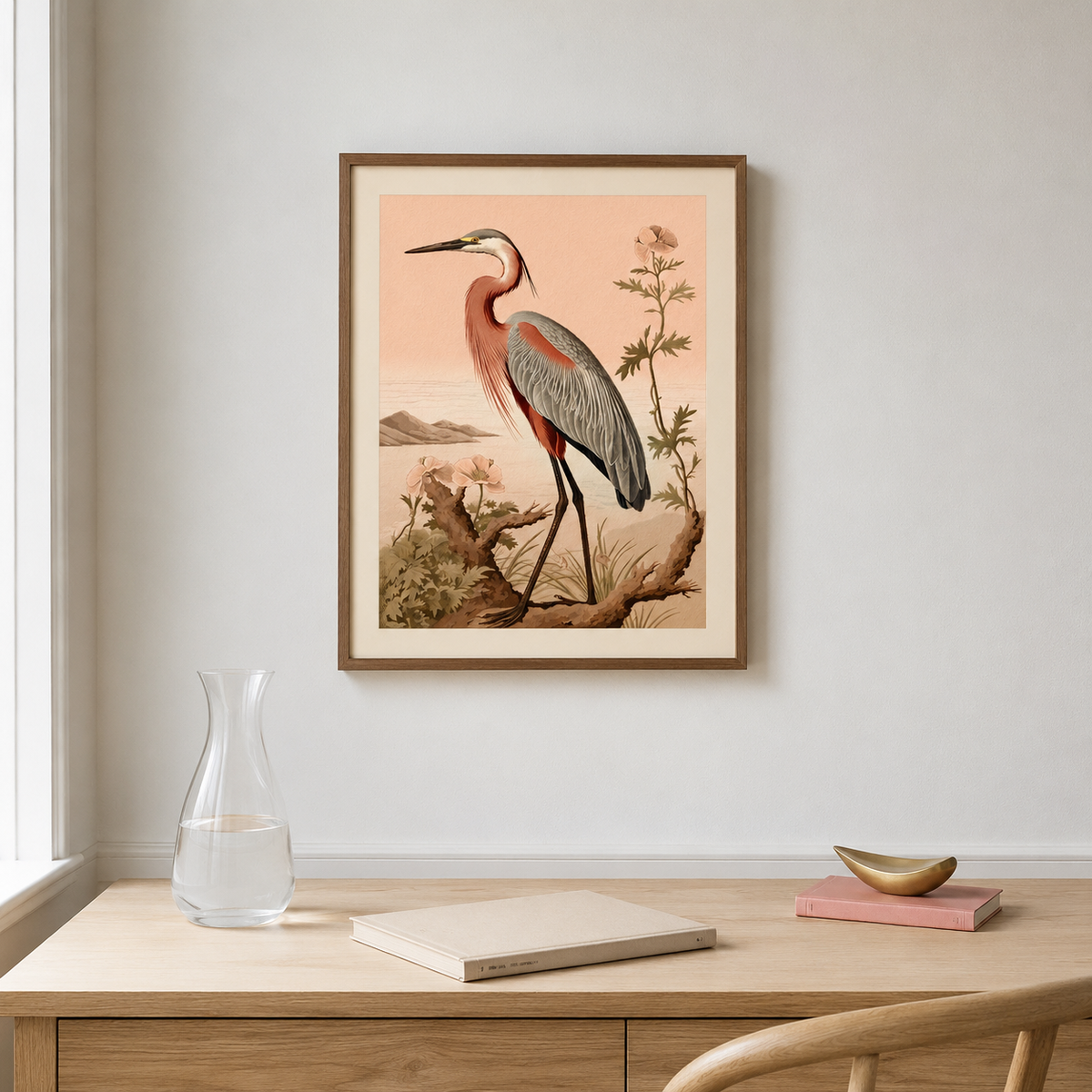 The Heron at Dusk — Peach Tones