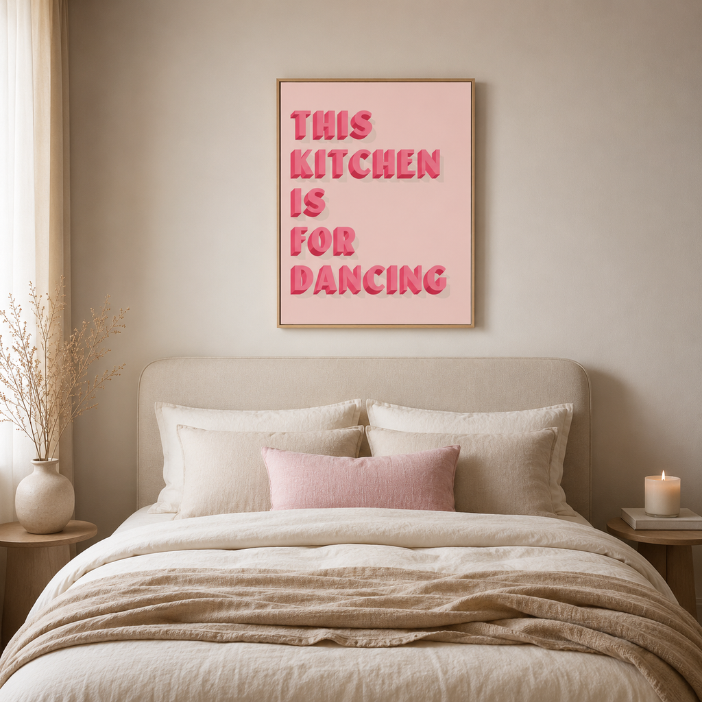 This Kitchen is for Dancing — Pink Quote Print